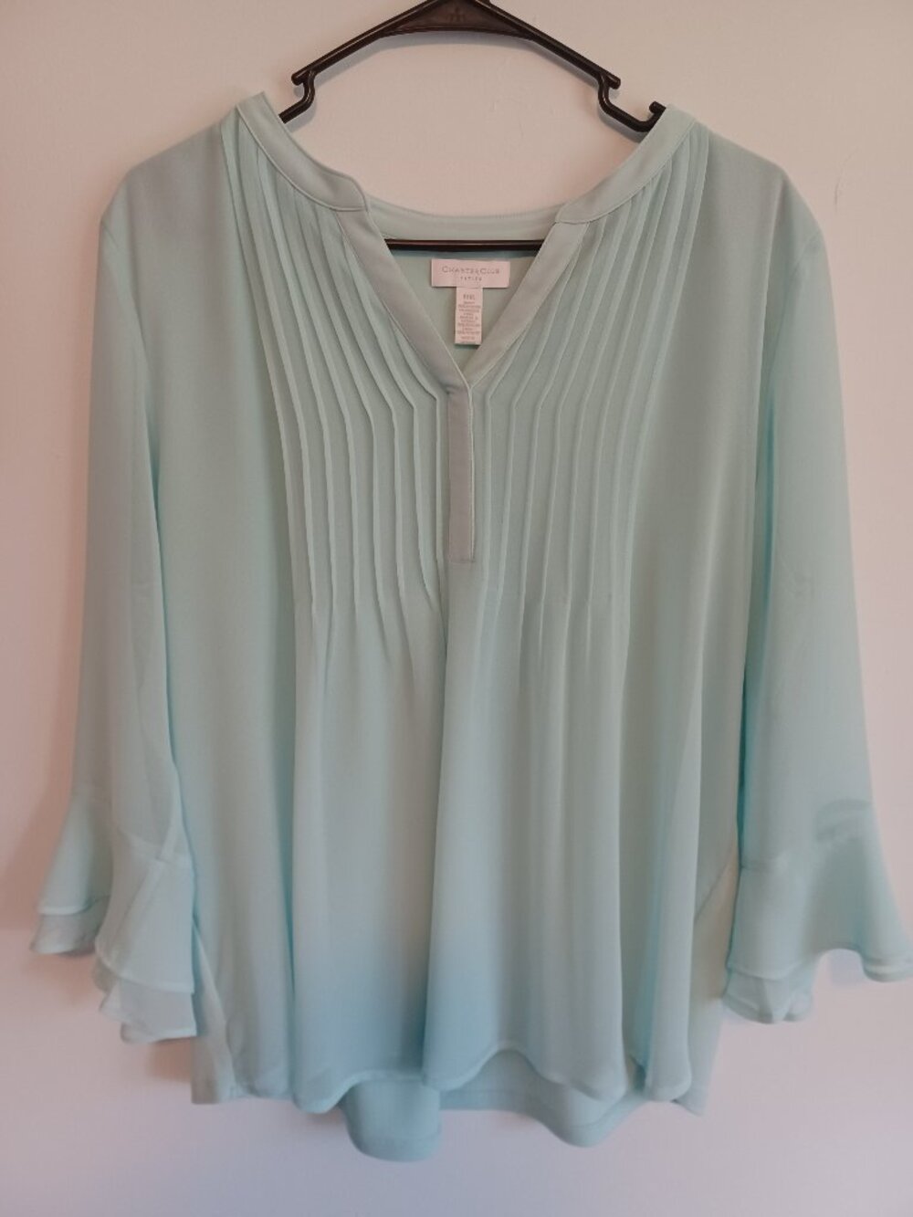 Charter Club Women's Petite XL Sea Green Chiffon Top Blouse